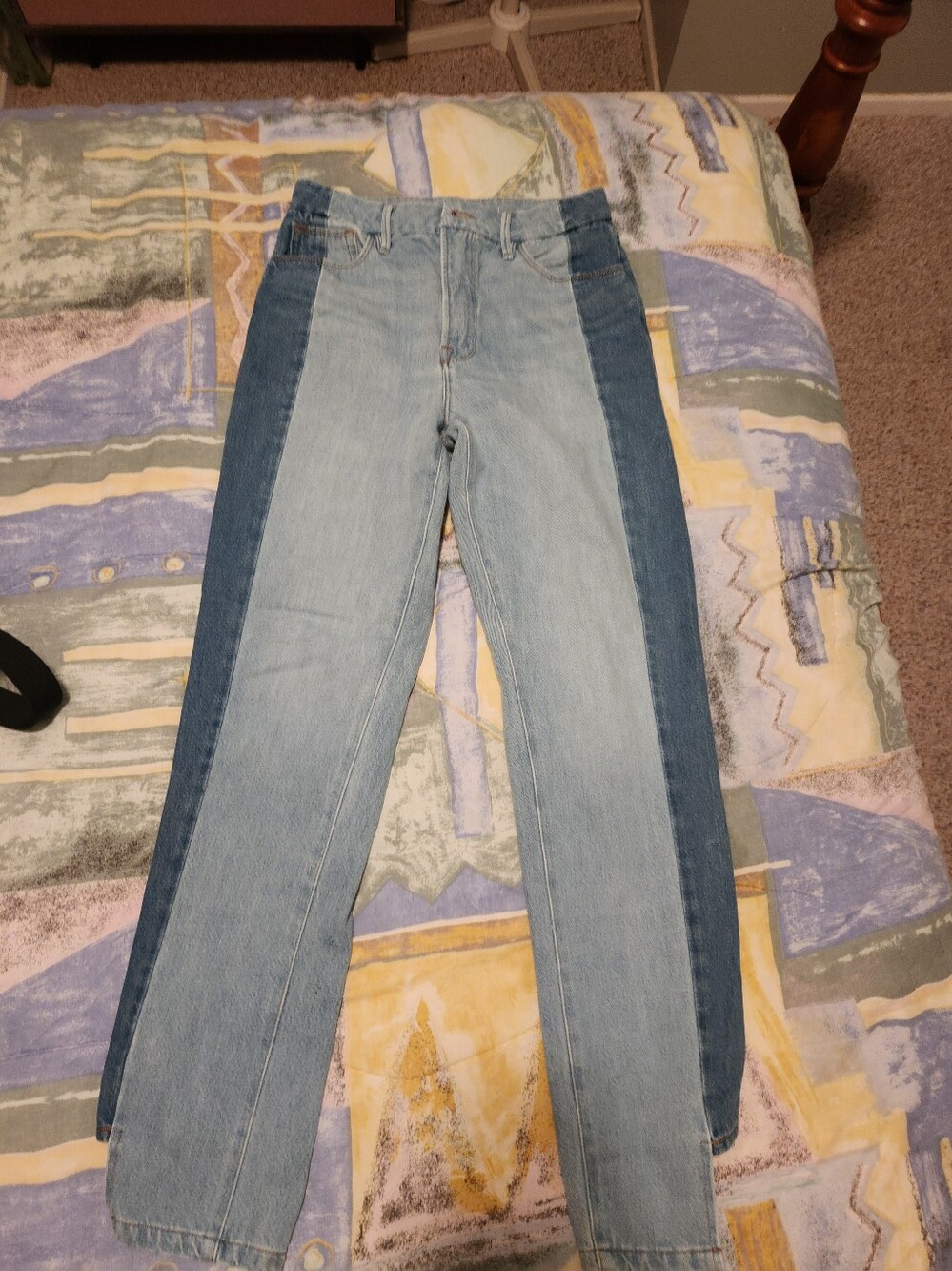 Good American Jeans Two-Tone Blue Women's Straight-Leg Jeans